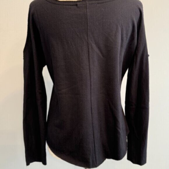 NEW Ocean Drive women's medium blk/pink/silver Skull sequin shoulder cut-out top - Picture 4 of 7